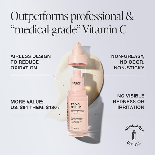 Full Size Vitamin C Serum - Brightening Face Serum with Ferulic Acid & Peptides - Refillable 15% Vitamin C