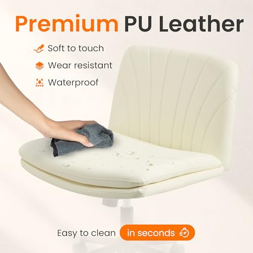 NeO Chair Ivory PU Leather Criss Cross Office Chair with Wheels & Adjustable Swivel