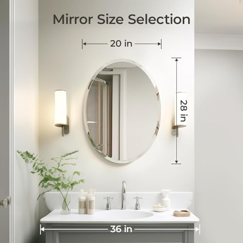 USHOWER Frameless Oval Bathroom Mirror 20x28 Inch Over Sink - Modern Design Variation: Frameless-Oval 20L x 28W