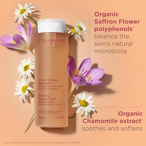 Clarins Soothing Toning Lotion 6.7 Fl Oz Alcohol-Free Camomile Extract - Gentle Face Toner for Sensitive Skin