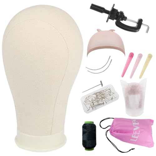 White Canvas Wig Head 23 Inch Mannequin for Wig Making & Styling