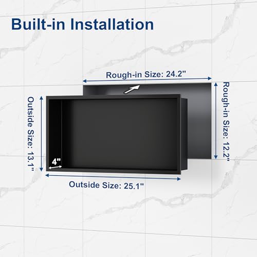 Neodrain Stainless Steel Shower Niche Matte Black 24x12 Inches - No Tile Needed