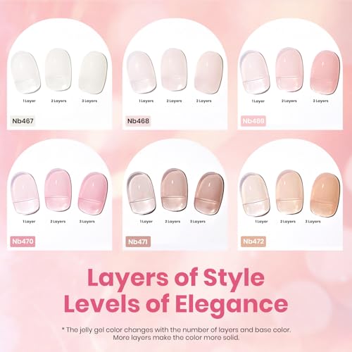 Beetles Jelly Gel Nail Polish Set - 6 Nude Pink Colors, 15ML, Cloudy Sweetness