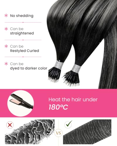 Nano Bead Hair Extensions Human Hair #1B Silver 18in 50g - Variation of THIS listing