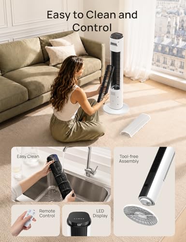 Tower Fan for Bedroom - 37 Inch Black+White, 26 ft/s Velocity, Oscillating Cooling Fan