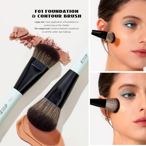 Jessup Double Sided Makeup Brushes Set T502 Bundled with Makeup Sponge Set SP013