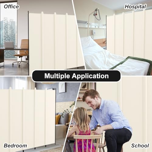 6 Panel Room Divider - Freestanding Privacy Screen Wall, Beige, 120 W x 72 H - Variation of 6 Panel-120 W