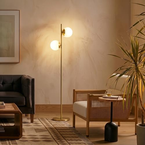 Brightech Sphere Floor Lamp – Gold/Antique Brass 2-Globe Mid‑Century Modern Standing Lamp