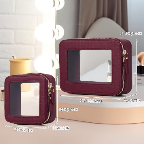Pinkmik A4 Burgundy Mini Clear Makeup Bag M+MINI - TSA Ready, Faux Leather