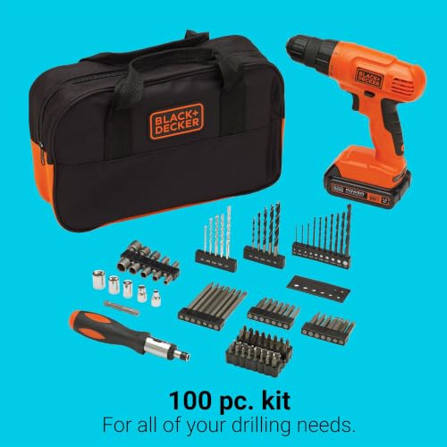 Cordless Drill Driver Kit with 100-Piece Bit Set - Drill Project Kit - Orange