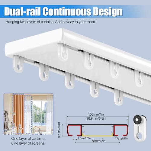 Double Curtain Track Ceiling Mount 9.2ft Silent Aluminum Rail System White - Variation of THIS listing
