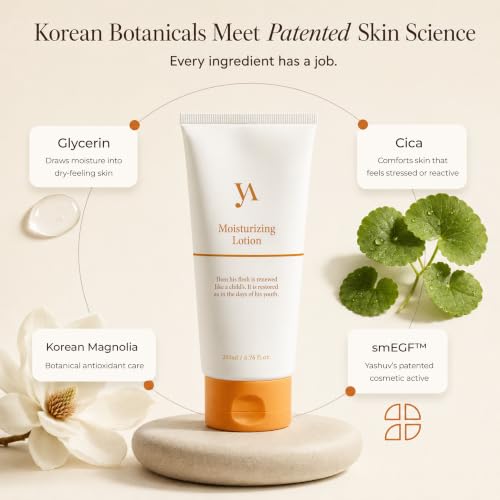 Yashuv Korean Face & Body Moisturizer with Patented smEGF & Cica — Fragrance-Free Hydrating Lotion, 6.76 fl oz
