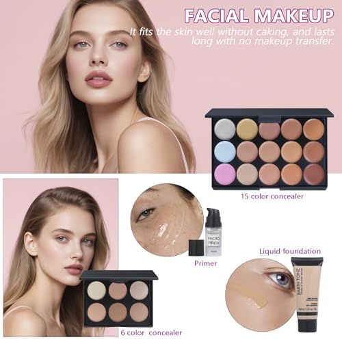 Makeup Kit for Girls & Women - 18 Colors Teen Beginner Set with Eyeshadow, Foundation, Concealer & Brushes