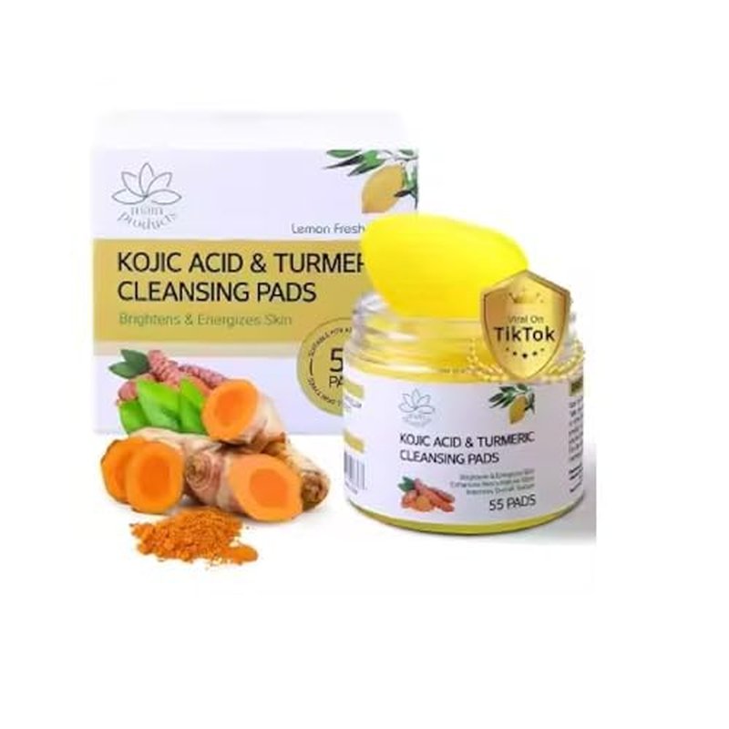 Kojic Acid and Turmeric Cleansing Pads, 55 Pcs, for Face Cleaning, Hydrating and Exfoliation.