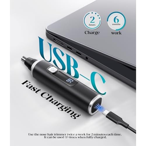 Nose Hair Trimmer for Men and Women, Type-C Rechargeable Precision Groomer with Double-Edged Blades, Painless & IPX7 Waterproof Design for Nose, Ears, Eyebrows and Facial Hair
