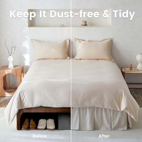 French Linen Pleated Bed Skirt - King 18-Inch Drop Natural Linen Cotton Blend