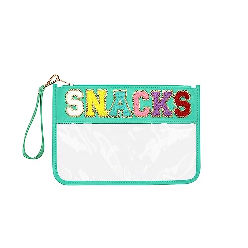 Clear Pouch Glitter Letter Zipper Pouch Clear Makeup Bags for Travel Small Snacks Bag Preppy Cosmetic Stuff Bag for Women (Snacks Blue)