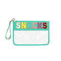Clear Pouch Glitter Letter Zipper Pouch Clear Makeup Bags for Travel Small Snacks Bag Preppy Cosmetic Stuff Bag for Women (Snacks Blue)