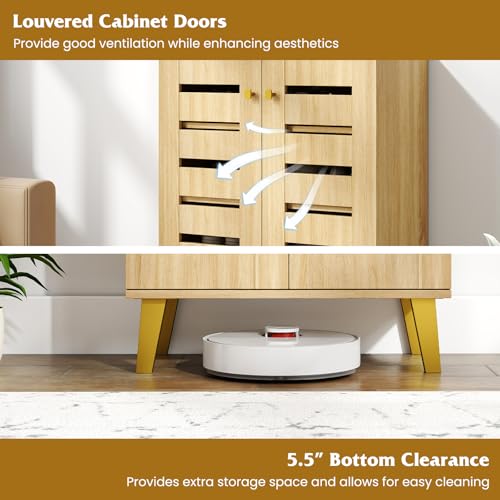 GIANTEX Shoe Cabinet with Doors - Slatted Door Modern Wooden Narrow Shoe Storage