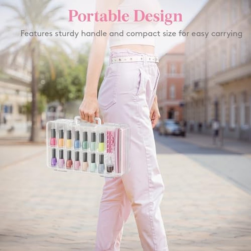 Lifewit Nail Polish Organizer Case for 36 Bottles with 8 Adjustable Sections, Portable Sturdy Gel Nail Polish Storage Holder with 4 Nail Separators, Clear, 33 ¡¿ 8 ¡¿ 20 cm/13 x 3 x 8 inch, 2 Pack