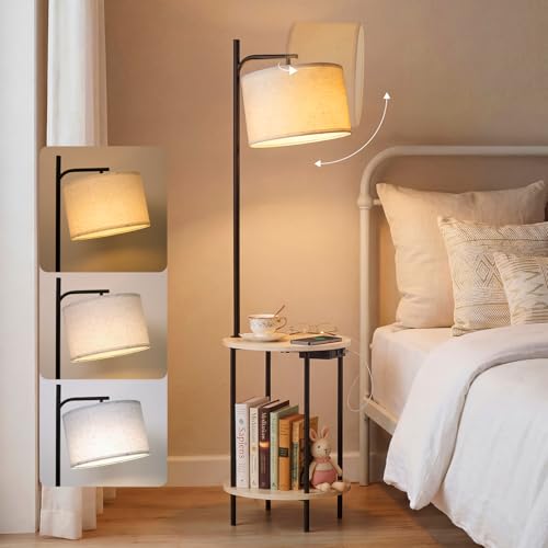 ONWISH Floor Lamp with Table & USB-C Charging Ports - Off-White