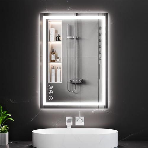 Koonmi 28x20 LED Bathroom Mirror with 3 Light Colors, Anti-Fog, Dimmable