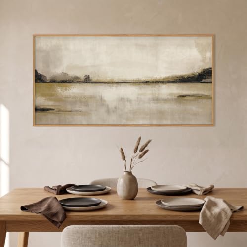 KAIRNE Abstract Mountain Lake Wall Art Set - 40x20 Textured Framed Canvas - Landscape Artwork