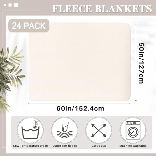 Cream White Fleece Throw Blankets Bulk Pack 24 pcs 50x60 Inches