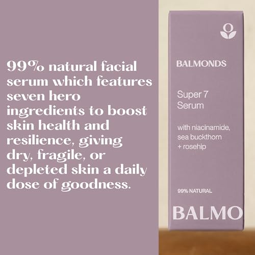 Balmonds Super 7 Serum - 99% natural facial serum with features seven hero ingredients to boost skin health and resilience, giving dry, fragile, or depleted skin a daily dose of goodness.