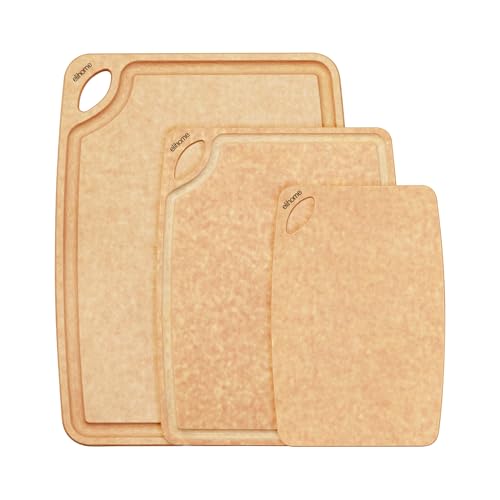 3-Pack Kitchen Cutting Boards Set Natural Wood Fiber Composite Juice Grooves - Elihome