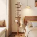Solid Wood Coat Rack Tree with 10 Hooks, Adjustable Height Entryway Stand