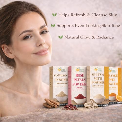 Natural Skin Care Powder Set with Sandalwood, Rose, Turmeric & Orange Peel