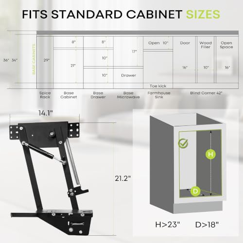 Heavy Duty Appliance Lift for Cabinets Supports Up to 60 lbs - Soft Close Kitchen Organizer
