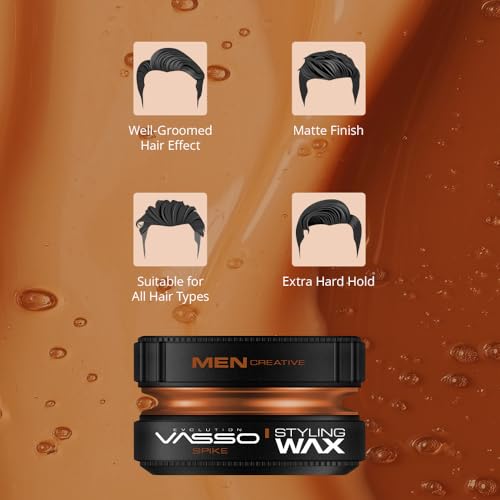 Vasso Clay Spike Hair Styling Wax Matte Strong Hold for Men, 5.07oz - Pack of 1