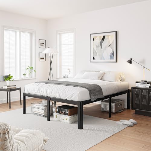King Bed Frame 18 Inch Heavy Duty Metal Platform No Box Spring Needed - Black, Noise-Free, Easy Assembly, Variation: King / 18 Inch