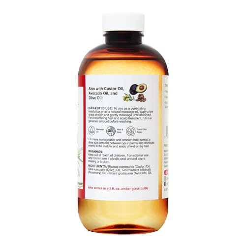 De La Cruz Rosemary Oil Blend Moisturizer with Castor, Avocado and Olive Oil - Topical Use Only 8 FL. OZ. (236 mL)