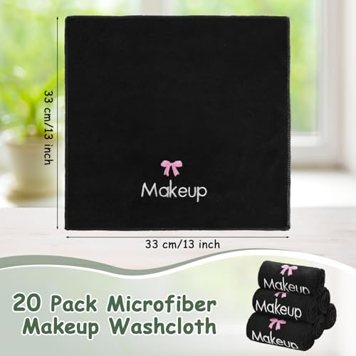20 Pack Microfiber Makeup Towels - Face Washcloths with Pink Bow