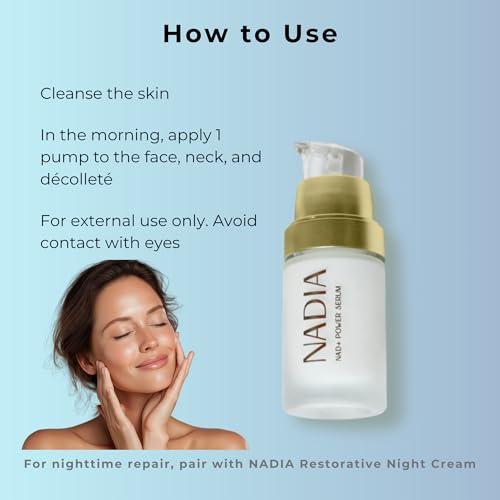 NADIA NAD+ Power Serum for Face, Neck & D?collet? ? Anti-Aging, Hydrating Skin Serum ? 15 ml / 0.5 fl oz (Made in USA)
