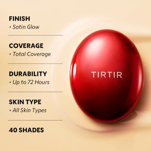 TIRTIR Mask Fit Red Cushion Foundation | Full coverage, Weightless, Skin fit, Satin Glow Finish, Korean Makeup BB Foundation, beauty, Tattoo cover up, Buildable (#23N Sand, 0.63 Fl Oz)
