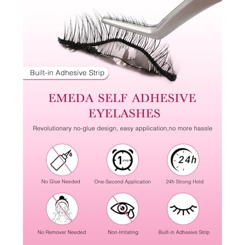 Self Adhesive Eyelashes Preglued Glueless - Natural Look No Glue Eyelashes 16mm Volume Round Eye Waterproof Glueless No Glue Needed Reusable Stick on False Strip Lashes (55 with Tweezers)