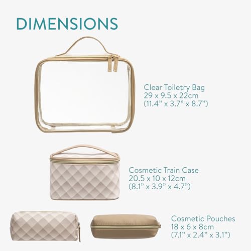 Navaris 4-in-1 Travel Cosmetic Bags - Lightweight & Portable Makeup Holder - Organizer Case for Toiletries Cosmetics & Essentials - TSA-Approved Organizing Toiletry Bag Set - Brown