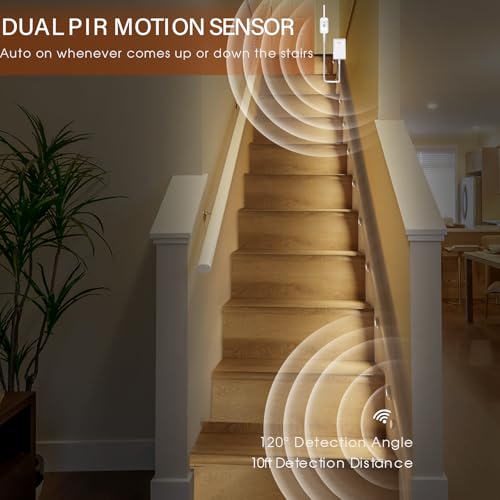 Ameistor 16-Stair Plug-in Dual Motion Sensor Indoor Stair Lights, Dimmable 3000K-6000K Cascading Effect