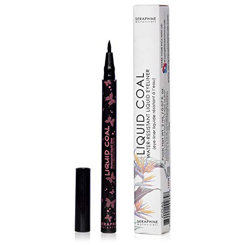 Seraphine Botanicals Waterproof Liquid Eyeliner - Liquid Coal, Ultra Fine Tip, Long Lasting, Smudge Resistant, Vegan Makeup