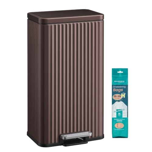 SONGMICS 8-Gallon Stainless Steel Trash Can with Lid and Pedal - Brown