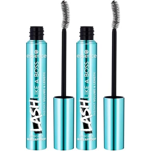 essence | Lash Like A Boss Instant Volume & Length Waterproof Mascara | Long Lasting Formula & Curved Fiber Brush | Vegan & Cruelty Free | Free From Parabens & Microplastic Particles (Pack of 2)