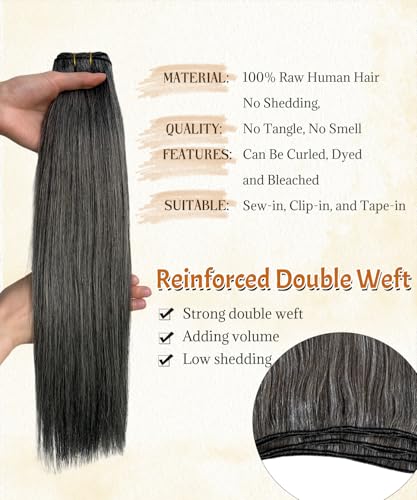 Salt & Pepper Sew-In Hair Extensions 14 Inch Human Hair Weft 80g - Variation #Salt Pepper-ST