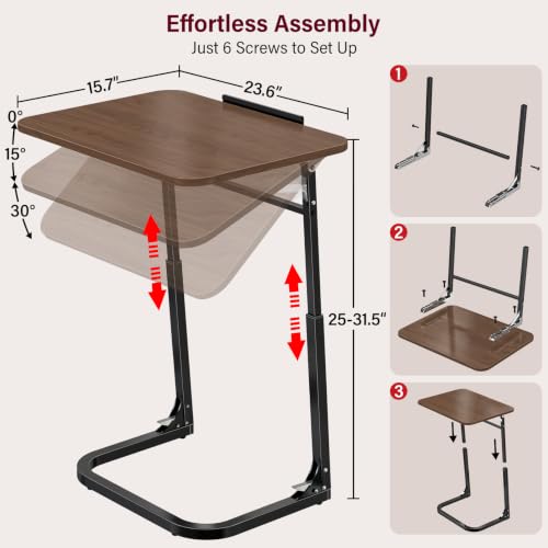 Walnut Wood Extra Large TV Dinner & End Table with Adjustable Laptop Desk - Foldable & Side Stand
