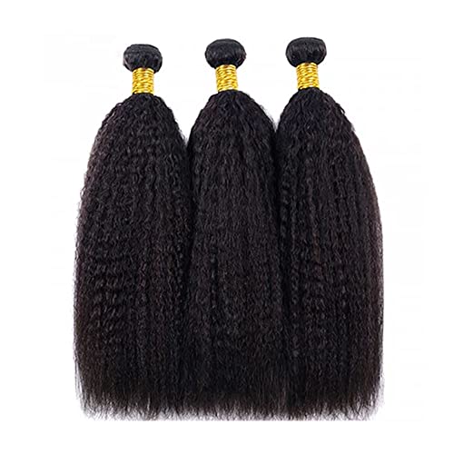 HeumHrn 16-Inch Natural Black Yaki Straight Human Hair Bundles 3-Pack