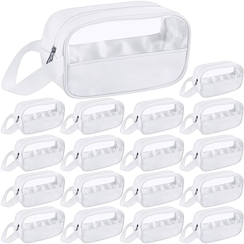 Tanlade 18 Pcs Clear Cosmetic Bags Bulk, Translucent Makeup Toiletry Bag for Women Waterproof Portable Cosmetic Bag Set Traveling Make up Organizer(White)
