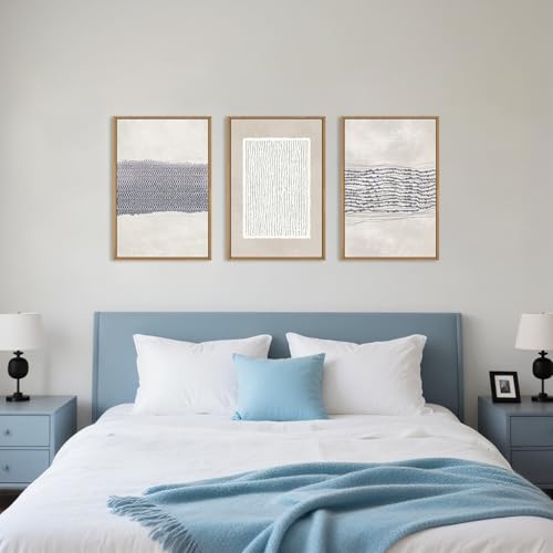 Blue White Abstract Canvas Wall Art Set - 16x24 Inches - Neutral Framed Decor - Variation of Blue Neutral Abstract Wall Art 16"L x 24"W